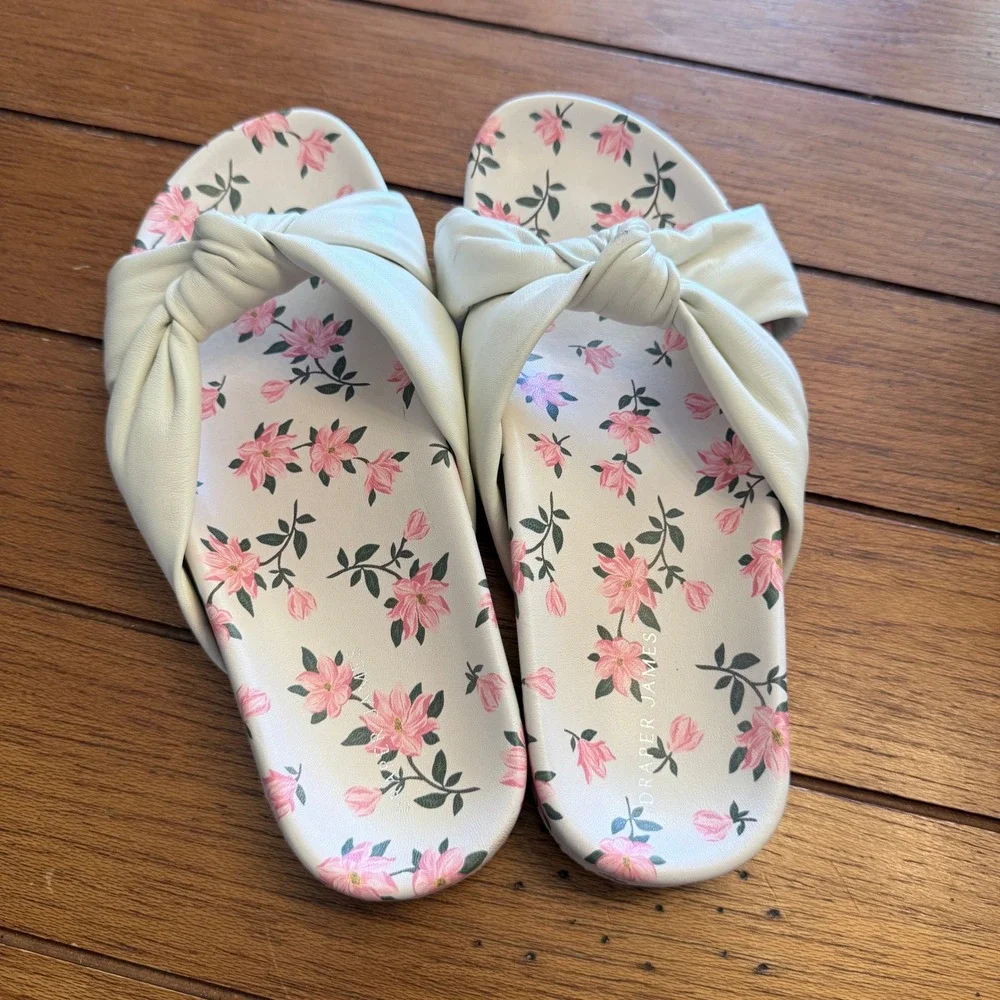 Draper James Womens Cream Floral Bow Knot‎ Slide Sandals Size 8 US 38.5 EUR